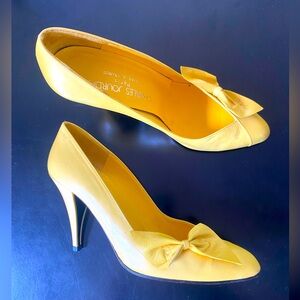 Charles Jourdan 1980s vintage canary yellow pumps with bow